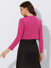Curved Hem Long Sleeves Open Front Cropped Jacket Bolero Shrug