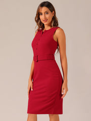 Elegant Sleeveless Work Round Neck Bodycon Sheath Dress