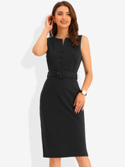 Elegant Sleeveless Work Round Neck Bodycon Sheath Dress