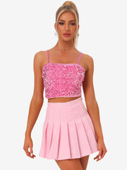 Sequined Velvet Spaghetti Strap Club Party Cropped Cami Top