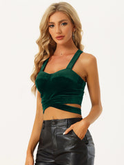 Crop Tank Tops Strappy Deep V Sleeveless Velvet Tube Top