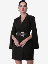 Elegant Slit Sleeve Belted Double Breasted Work Office Blazer Dress