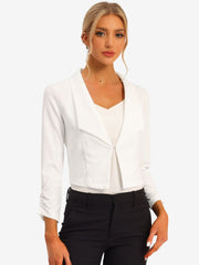 Notched Lapel Ruched Sleeve Business Cropped Jacket Blazer