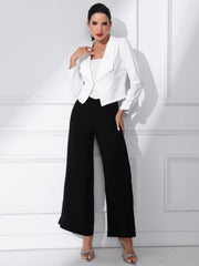 Notched Lapel Ruched Sleeve Business Cropped Jacket Blazer