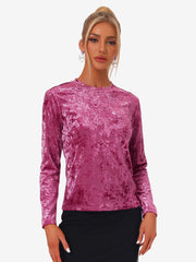 Casual Velvet Top Soft Vintage Crew Neck Long Sleeve T-Shirt