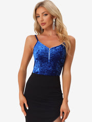 Velvet Camisole Zip Up Spaghetti Strap Sleeveless Cami Tank Tops