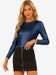 Metallic Glitter Shiny Long Sleeve Sparkly Party Blouse