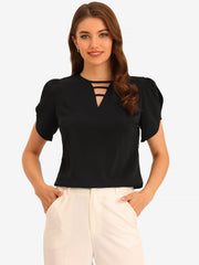 Cutout Round Neck Cap Sleeve Casual Top