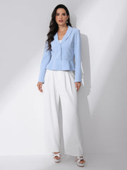 Vintage Lapel Long Sleeve Ruffle Hem Office Cropped Blazer