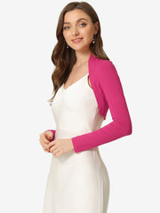 Elegant Long Sleeve Knit Open Front Cropped Bolero Shrug