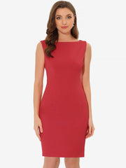 Sleeveless Sheath Boat Neck Casual Office Solid Midi Dress