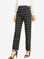 Plaid Elastic Waist Casual Work Office Long Pants