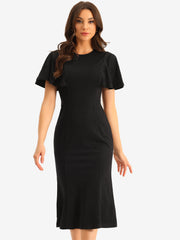 Ruffle Sleeve Round Neck Casual Cocktail Party Work Midi Sheath Dress