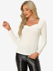 Casual Velvet Long Sleeve Solid Color Sweetheart Neck Blouse