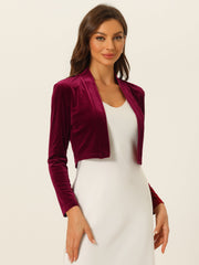 Velvet Long Sleeve Open Front Cropped Bolero Shrugs