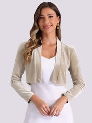 Velvet Long Sleeve Open Front Cropped Bolero Shrugs