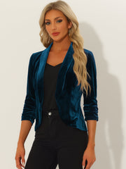 Lapel Collar Velvet Solid Office Work Open Front Blazer