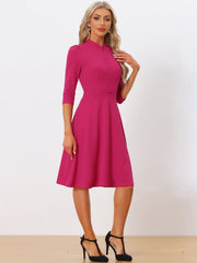 Retro 3/4 Sleeve Stand Collar Office Work Elegant A-Line Dress