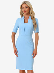 Formal Pencil V Neck Short Sleeve Office Bodycon Sheath Dress