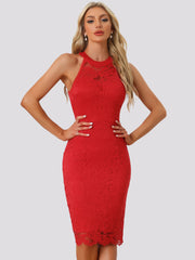 Lace Halter Elegant Sleeveless Bodycon Wedding Cocktail Sheath Dress