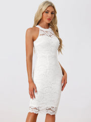 Lace Halter Elegant Sleeveless Bodycon Wedding Cocktail Sheath Dress