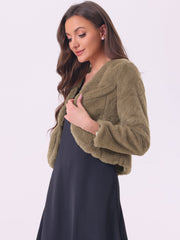 Faux Fur Long Sleeve Open Front Bolero Winter Coat Cropped Jacket