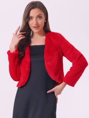 Faux Fur Long Sleeve Open Front Bolero Winter Coat Cropped Jacket