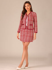 2 Piece Outfits Plaid Tweed Cropped Blazer Jacket & Mini Skirt Suit Set