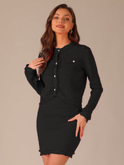 2 Pieces Stretch Textured Knit Cropped Jacket and Mini Skirt Suit Sets