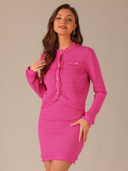 2 Pieces Stretch Textured Knit Cropped Jacket and Mini Skirt Suit Sets