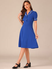 Work Lace Notched Collar Vintage 1950s Short Sleeve Midi Shirt Dress