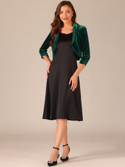 3/4 Sleeve Velvet Open Front Cropped Bolero Shrug