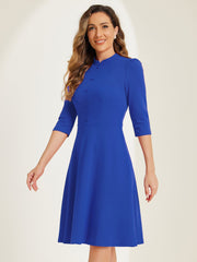 Retro 3/4 Sleeve Stand Collar Office Work Elegant A-Line Dress