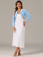 Long Sleeve Lapel Collar Velvet Open Front Cropped Bolero Shrugs