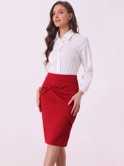 Work Pencil Ruched High Waist Bodycon Midi Skirt