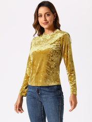 Casual Velvet Top Soft Vintage Crew Neck Long Sleeve T-Shirt