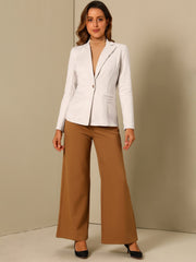 Faux Suede Lapel Collar Long Sleeve Casual Work Office Jacket