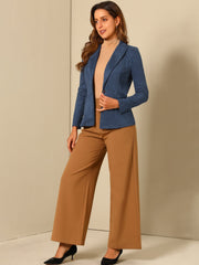 Faux Suede Lapel Collar Long Sleeve Casual Work Office Jacket