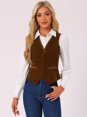 Retro Velvet Waistcoat V Neck Sleeveless Racerback Steampunk Vest