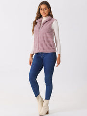 Fluffy Vest Jacket Stand Collar Sleeveless Faux Fur Coat