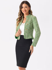 Vintage Tweed Plaid Slim Fit Work Office Cropped Jacket