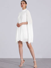Loose Flowy Cloak Sleeve Cape Pleated Chiffon Mini Dress