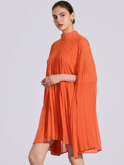 Loose Flowy Cloak Sleeve Cape Pleated Chiffon Mini Dress