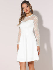 Party Heart Mesh Sheer Sleeve Crew Neck Skater Short Dress