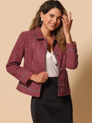 Collared Long Sleeve Contrast Trim Button Down Work Short Jacket