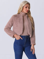 Winter Open Front Long Sleeve Faux Fur Bolero Shrugs Jacket