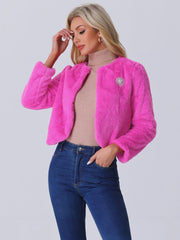 Winter Open Front Long Sleeve Faux Fur Bolero Shrugs Jacket
