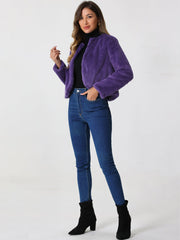 Winter Open Front Long Sleeve Faux Fur Bolero Shrugs Jacket