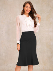 Ruffle Hem High Waist Business Pencil Midi Skirt