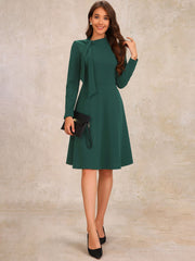 Tie Mock Neck Long Sleeves A-Line Midi Dress